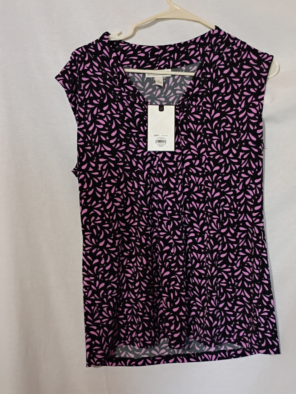 Dana Buchman Black Top with Pink Leaf Motif